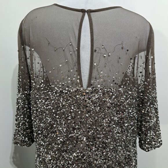 Adrianna Papell Beaded Illussion  Party Gothic Boho Maxi Gown Size 22W Lead/Gray - Picture 12 of 14